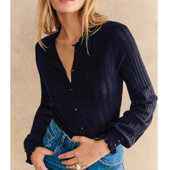 BEST Sezane Louis Cardigan - Navy Blue Knit Sweater French Causal Soft - Picture 1 of 9